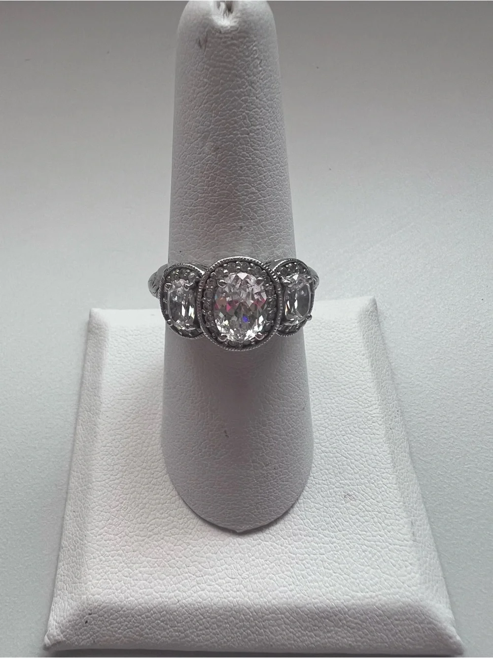 Vintage Tacori Sterling Silver Triple Cubic Zirconia Engagement Ring Size 8